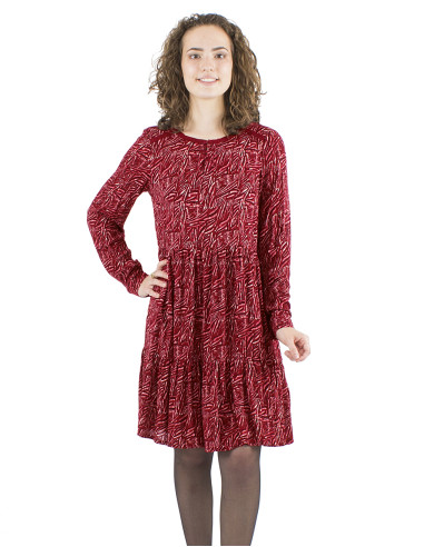 Robe crêpe de viscose col crocheté 4 boutons manches longues imprimé Safari