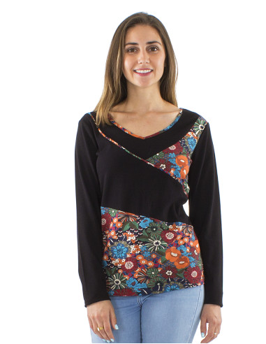 95% Coton 5% Elastane T shirt with long sleeves and Pop print