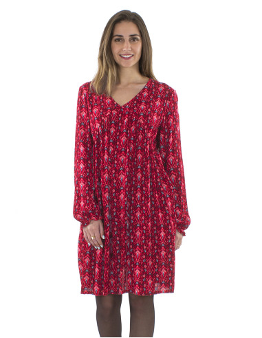 Tunique viscose crêpe imprimé Ikat fushia manches