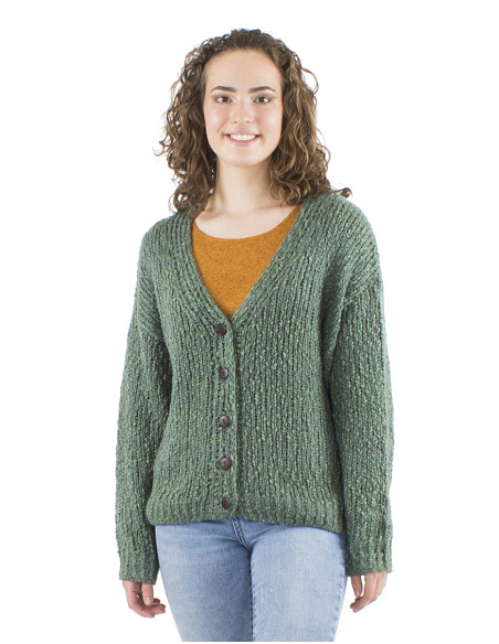 Veste maille manches longues 5 boutons bois