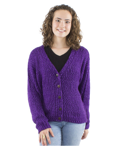 Knitted 55% Acrylic 45% Polyamide jacket with long sleeves and wooden buttons