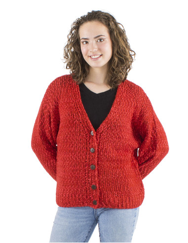 Veste maille manches longues 5 boutons bois