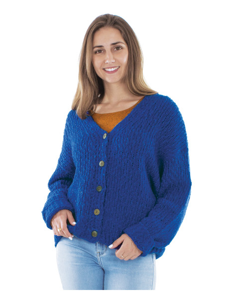 Veste maille manches longues 5 boutons bois