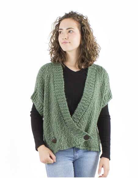 Knitted sleeveless 55% Acrylic 45% Polyamide jacket with wooden buttons