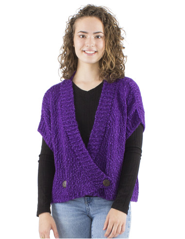 Knitted sleeveless 55% Acrylic 45% Polyamide jacket with wooden buttons