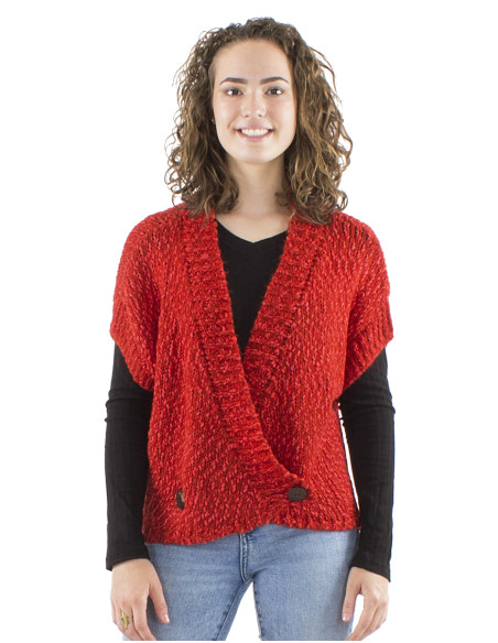 Knitted sleeveless 55% Acrylic 45% Polyamide jacket with wooden buttons