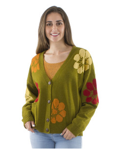 Knitted 64% Acrylic 26% Polyester jacket with Fleur printed 2