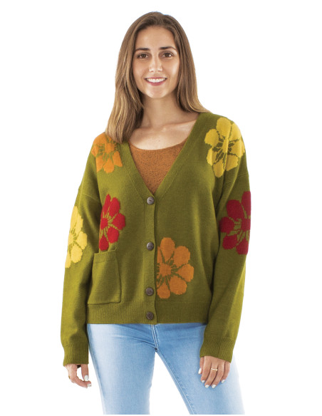 Veste maille motif fleur