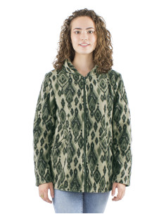 Knitted polar polyester long jacket with hood and Lovina print 2
