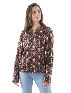 Knitted 95% Polyester 5% Elastane jacket with fur and Ikat print 2