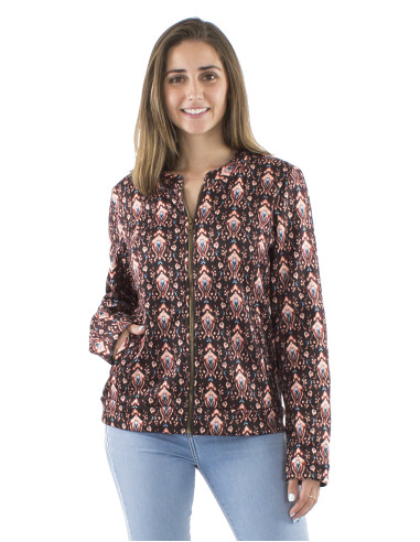Knitted 95% Polyester 5% Elastane jacket with fur and Ikat print