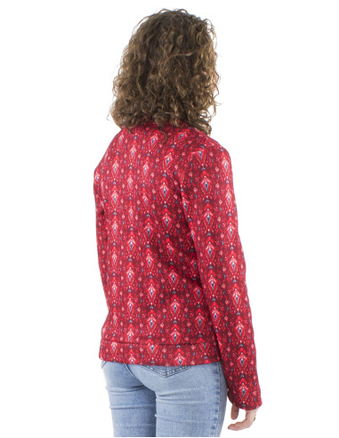 Knitted 95% Polyester 5% Elastane jacket with fur and Ikat print