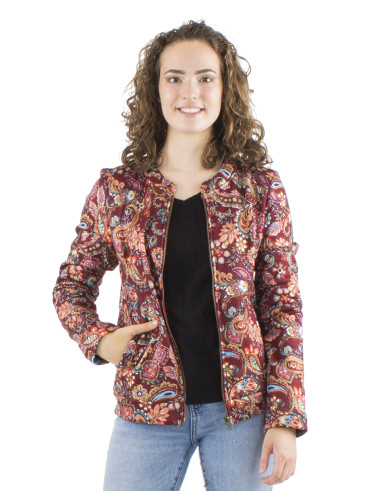 Knitted 95% Polyester 5% Elastane jacket with fur and Romanesque print