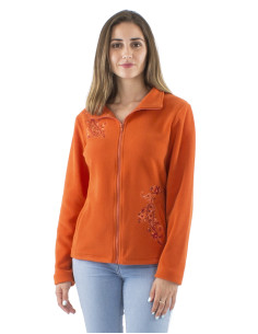 Veste maille polyester polaire à col broderie fleurs 2