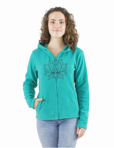 Knitted polar polyester jacket with hood and embroidery rosace