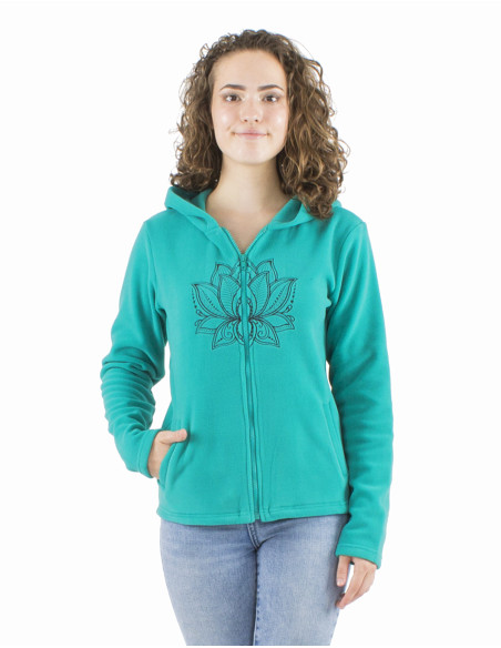 Knitted polar polyester jacket with hood and embroidery rosace