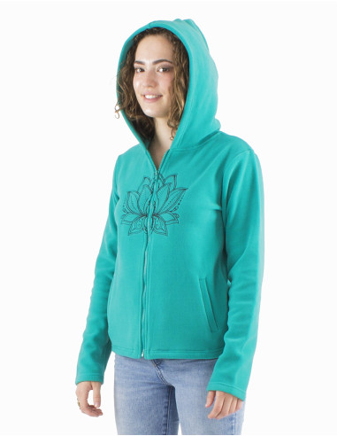 Knitted polar polyester jacket with hood and embroidery rosace