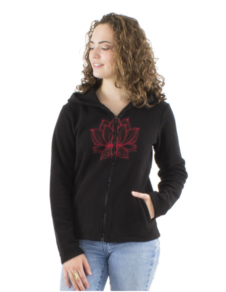 Knitted polar polyester jacket with hood and embroidery rosace