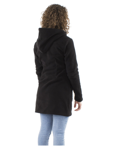 Knitted polar polyester long jacket with hood and embroidery flowers