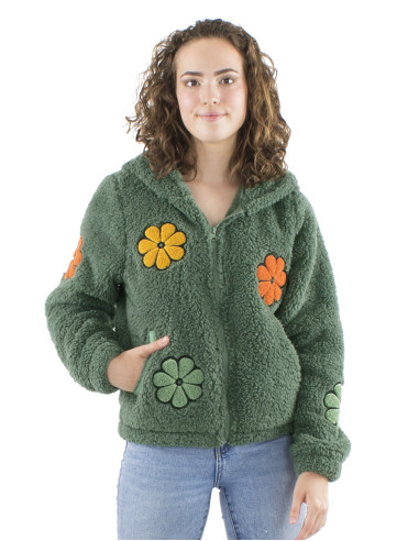 Knitted polar polyester jacket with flowers