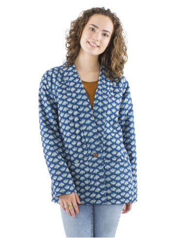 Polyester quilted jacket with 2 pockets and Oriental print