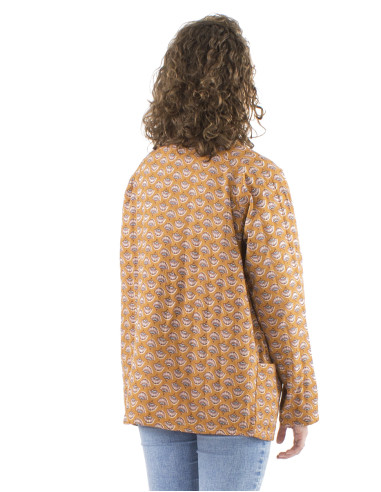 Polyester quilted jacket with 2 pockets and Oriental print