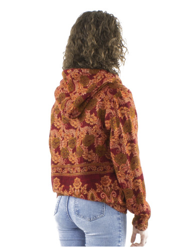 Acrylic Jacquart jacket with zip and roses