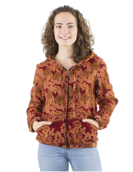 Acrylic Jacquart jacket with zip and roses