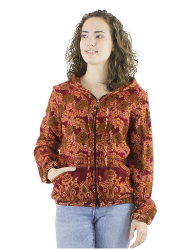 Acrylic Jacquart jacket with zip and roses