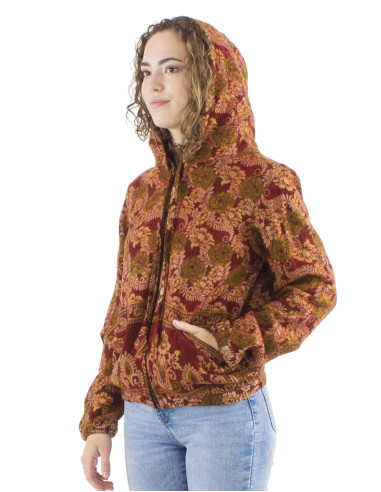 Acrylic Jacquart jacket with zip and roses