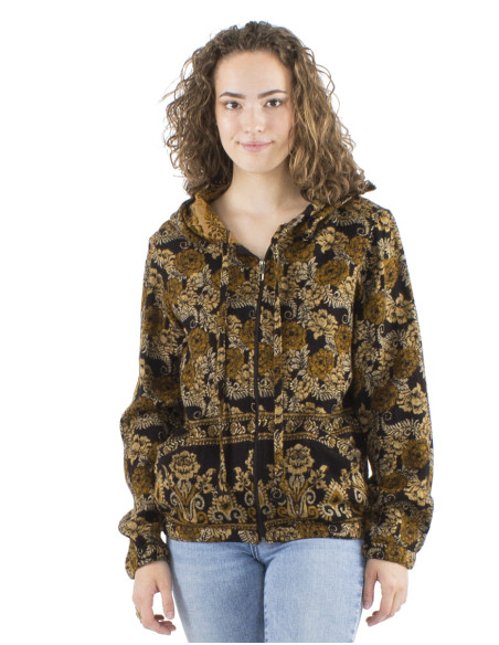 Acrylic Jacquart jacket with zip and roses