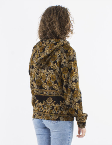 Acrylic Jacquart jacket with zip and roses