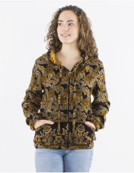 Acrylic Jacquart jacket with zip and roses