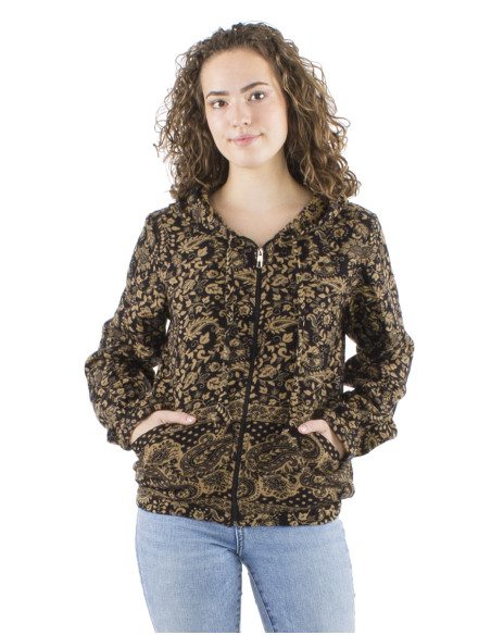 Acrylic Jacquart jacket with zip and Cachemire print