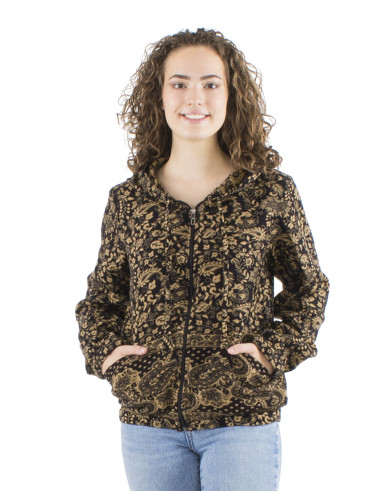 Acrylic Jacquart jacket with zip and Cachemire print