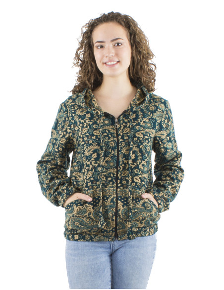 Acrylic Jacquart jacket with zip and Cachemire print