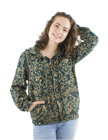 Acrylic Jacquart jacket with zip and Cachemire print