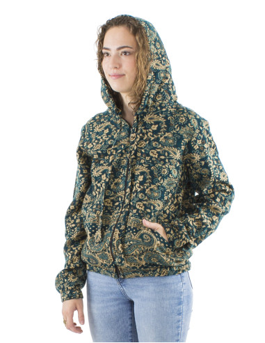 Acrylic Jacquart jacket with zip and Cachemire print