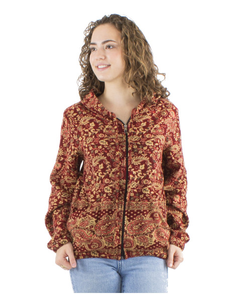 Acrylic Jacquart jacket with zip and Cachemire print