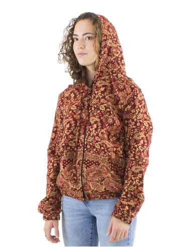 Acrylic Jacquart jacket with zip and Cachemire print