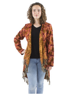 Acrylic breasted and fringed Jacquart jacket with roses 2