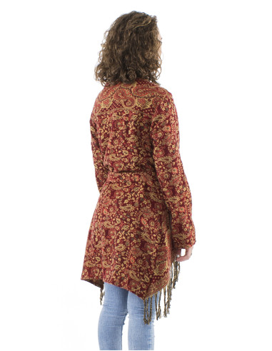 Acrylic breasted and fringed Jacquart jacket with Cachemire print