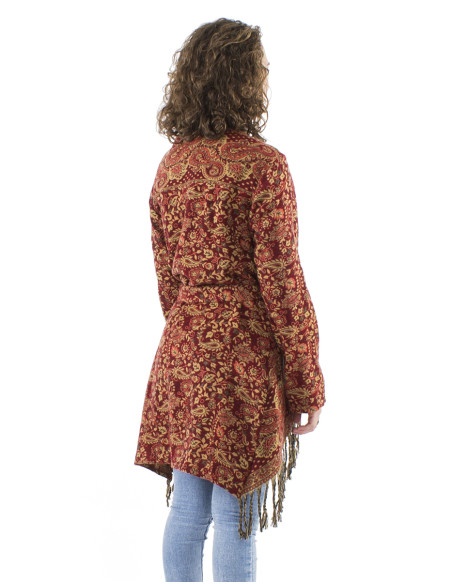 Acrylic breasted and fringed Jacquart jacket with Cachemire print