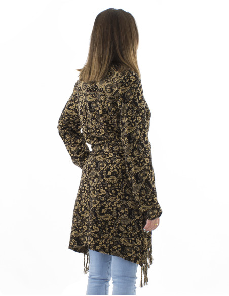 Acrylic breasted and fringed Jacquart jacket with Cachemire print