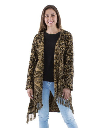 Acrylic breasted and fringed Jacquart jacket with Cachemire print