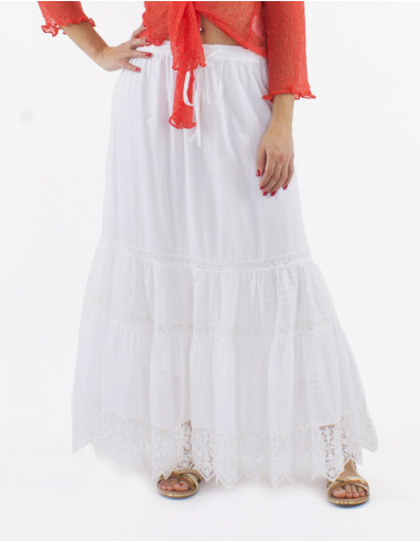 Jupe Longue Coton Blanc Dentelle Double