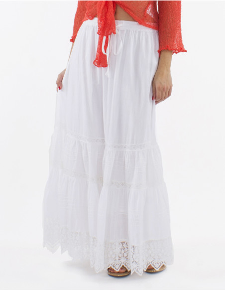 Jupe Longue Coton Blanc Dentelle Double