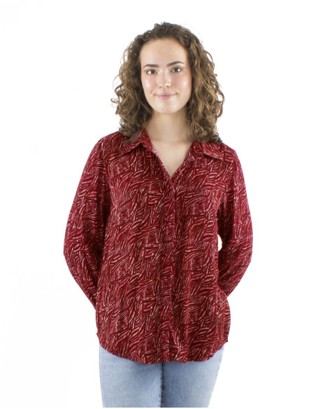Viscose crepe buttoned blouse with long sleeves and Safari print
