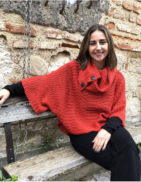 Pull maille col 4 boutons bois