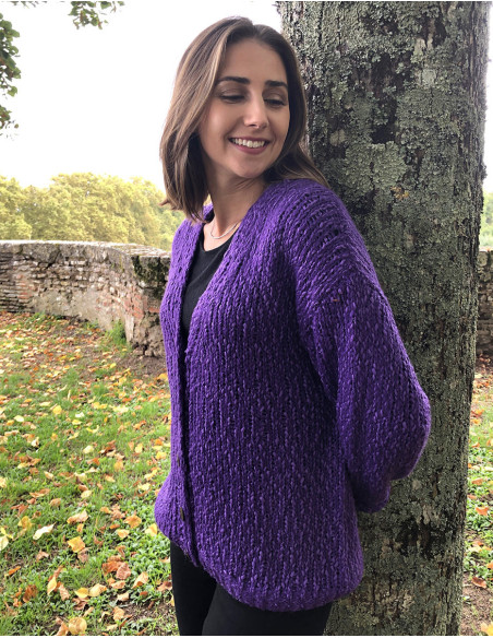 Veste maille manches longues 5 boutons bois